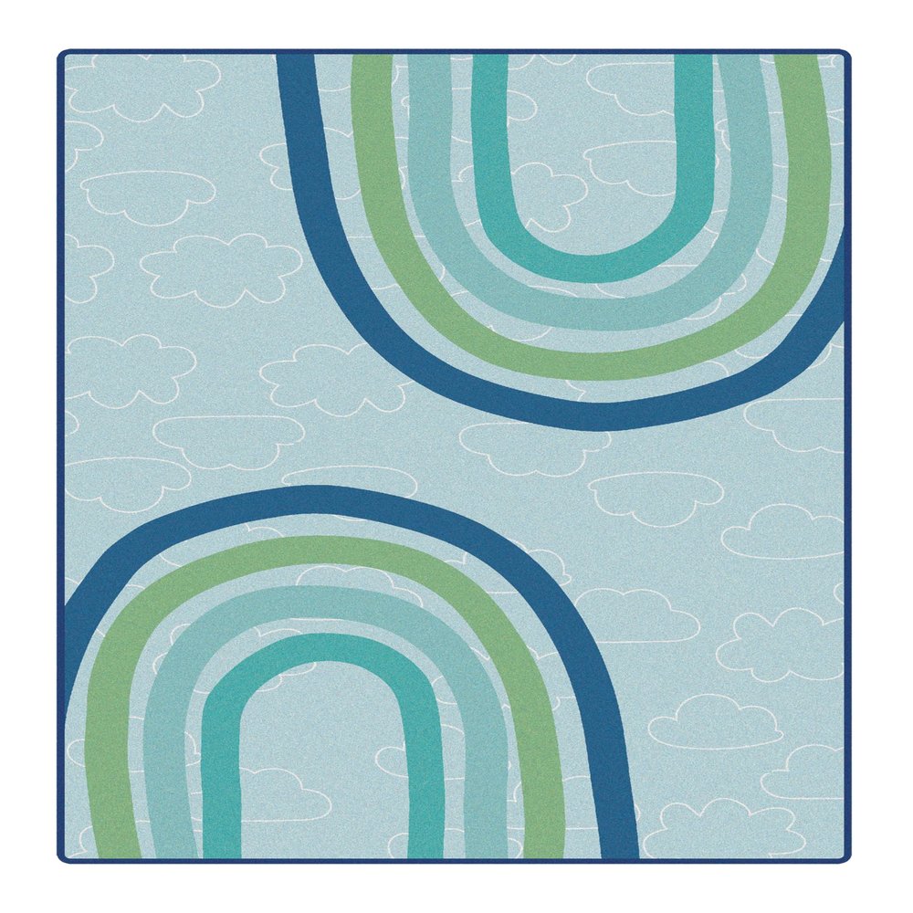 Carpets for Kids 7556 KIDSoft Large Rainbows and Clouds Playroom Rug 6ft x 9ft Rectangle Green