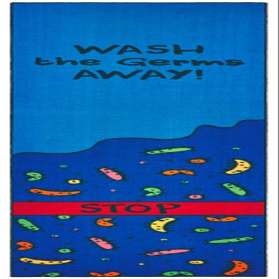 Carpets for Kids KID$Value Rugs Collection 38.93 Wash Away The Germs Classroom Non-Slip 3ft x 12ft Runner Multi Color