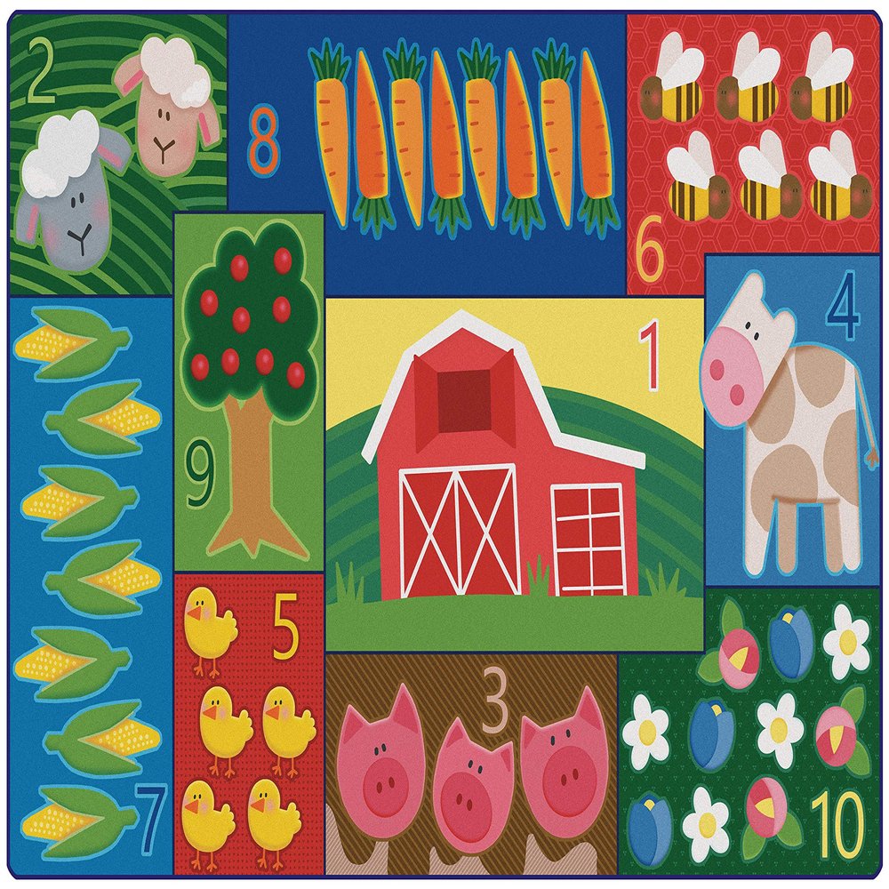 Carpets for Kids 62314 Toddler Farm Counting Classroom Nursery Rug 4ft x 6ft Rectangle Multi Color