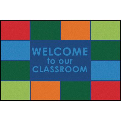 Carpets for Kids KID$Value 36.60 Classroom Welcome No-Slip Value Rug 3ft x 4ft 6in Rectangle Blue