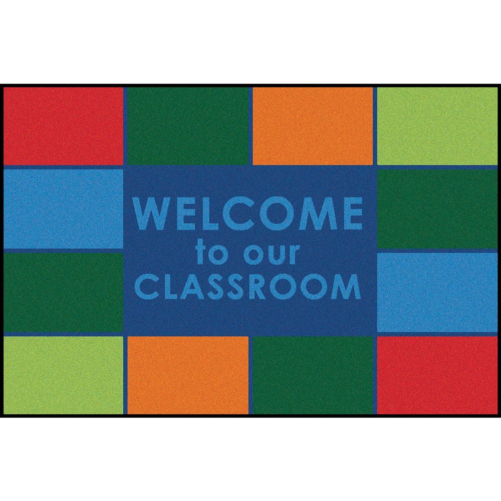 Carpets for Kids KID$Value 36.60 Classroom Welcome No-Slip Value Rug 3ft x 4ft 6in Rectangle Blue