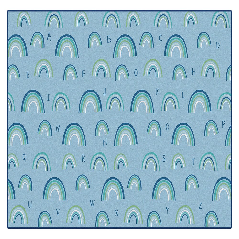 Carpets for Kids 6657 KIDSoft Rainbows Literacy Classroom Kids Teen Room Rug 7ft 6in x 12ft Rectangle Blue