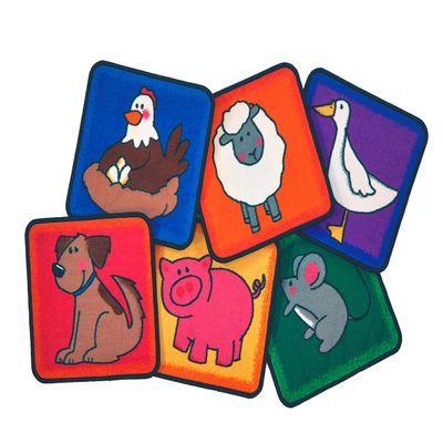 Carpets for Kids KID$Value Plus 3890 Farm Animal Individual Seating Set of 12-16in Squares Multi Color