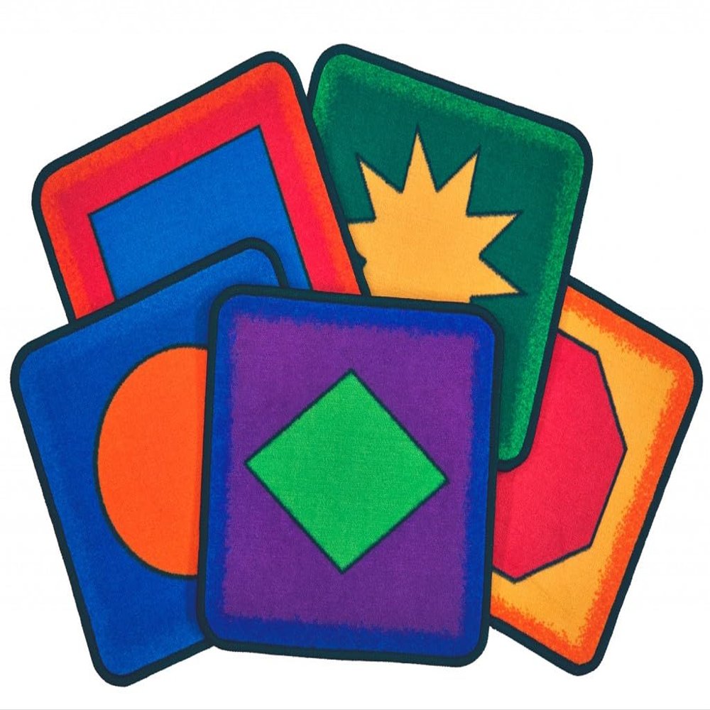 Carpets for Kids KID$Value Plus 3897 Simple Shapes Individual Seating Set of 12-16in Squares Multi Color
