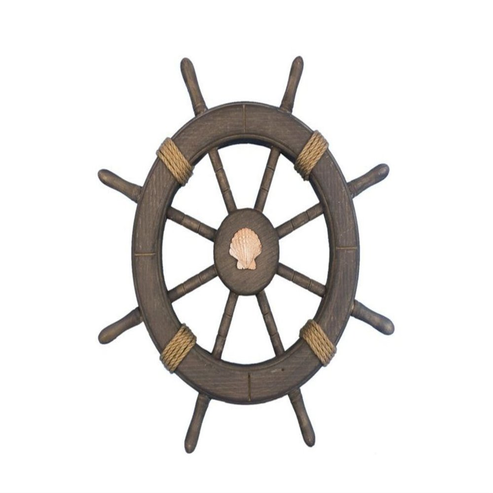 Hampton Nautical Antique Decorative Ship Wheel with Seashell 18"