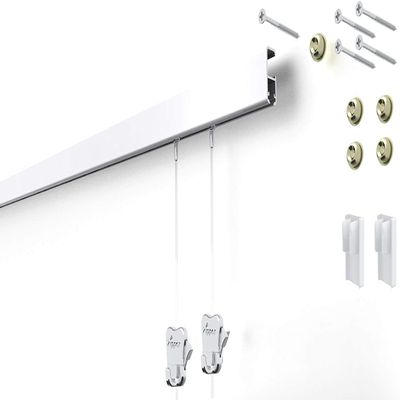 STAS Cliprail Pro Picture Hanging System Set White - Covers 4.92 ft of Wall Space - Heavy Duty Picture Rail & Art Hanging Gallery Kit Without Nails - for Home or Museum (Includes 2 Hooks & Cords)