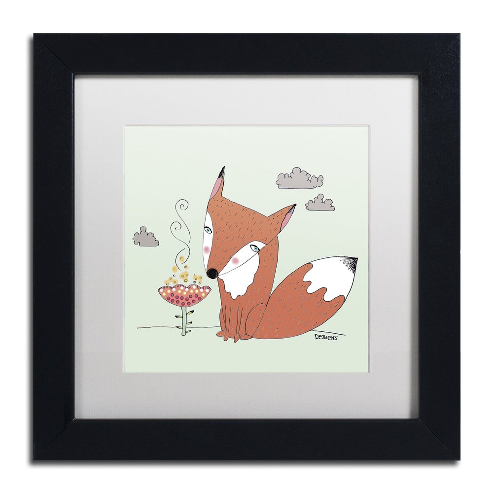 Trademark Fine Art Un Renard Dans La Cours by Sylvie Demers Frame, 11" x 11", White Matte