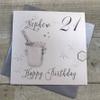 WHITE COTTON CARDS Nephew 21 Happy, Handmade 21st Birthday Card (Champagne Bucket) view 1