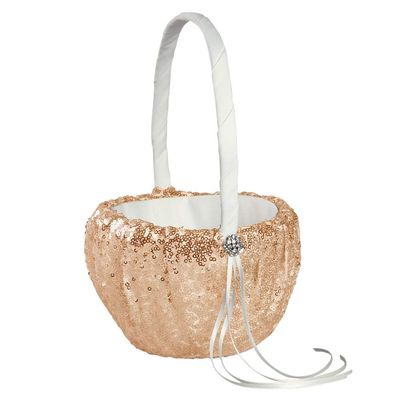 Ivy Lane Design Elsa Shiny Sequin Flower Girl Basket, Peach Sand
