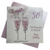 white cotton cards Daughter 50 Celebrate Happy, Handmade 50th Birthday Card (Pink Champagne) view 1