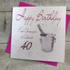 WHITE COTTON CARDS, Happy Pink Champagne to Celebrate 40" Handmade 40th Birthday Card, White, wb75-40 view 1