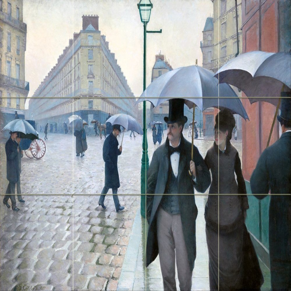 Paris Street; Rainy Day by Gustave Caillebotte - 12 Tile Art Mural, Kitchen Shower Bath Backsplash (17"w X 12.75"h - 4.25x4.25 Ceramic Tile w/Glossy Finish)