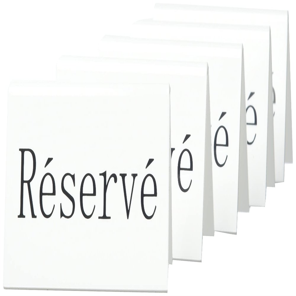 Securit Reservation Table Stands,Rserv-French (Set of 5), Acrylic, White, 5x10x4, 5cm