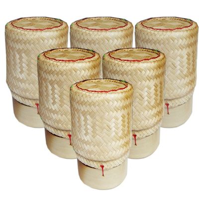 Thai Sticky Rice Basket Size 3 Inches (Pack of 6) Handmade Bamboo Rice Container
