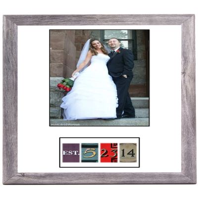 Creative Letter Art Dated Bride & Groom 8 by 10 inch Portrait Guest Book with DIY Unique Personalized Black & White Number Photographs, Cut and Tape- Including our 16 by 20 inch Frame w/Hanger