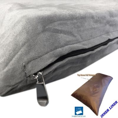 DIY Pet Bed Pillow Cover Set Heavy Duty Flat Style External Cover + Waterproof Liner for Small to Large Dogs Microsuede, Denim, Canvas or Fleece Covers Only (Gray Microsuede, 47''x29'')