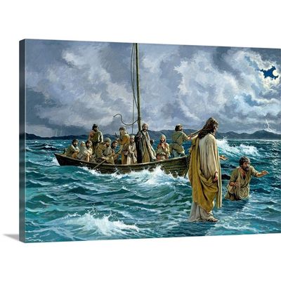 GREATBIGCANVAS Christ Walking on the Sea of Galilee Canvas Wall Art Print, Christian Home Decor Artwork, 48"x35"x1.5"