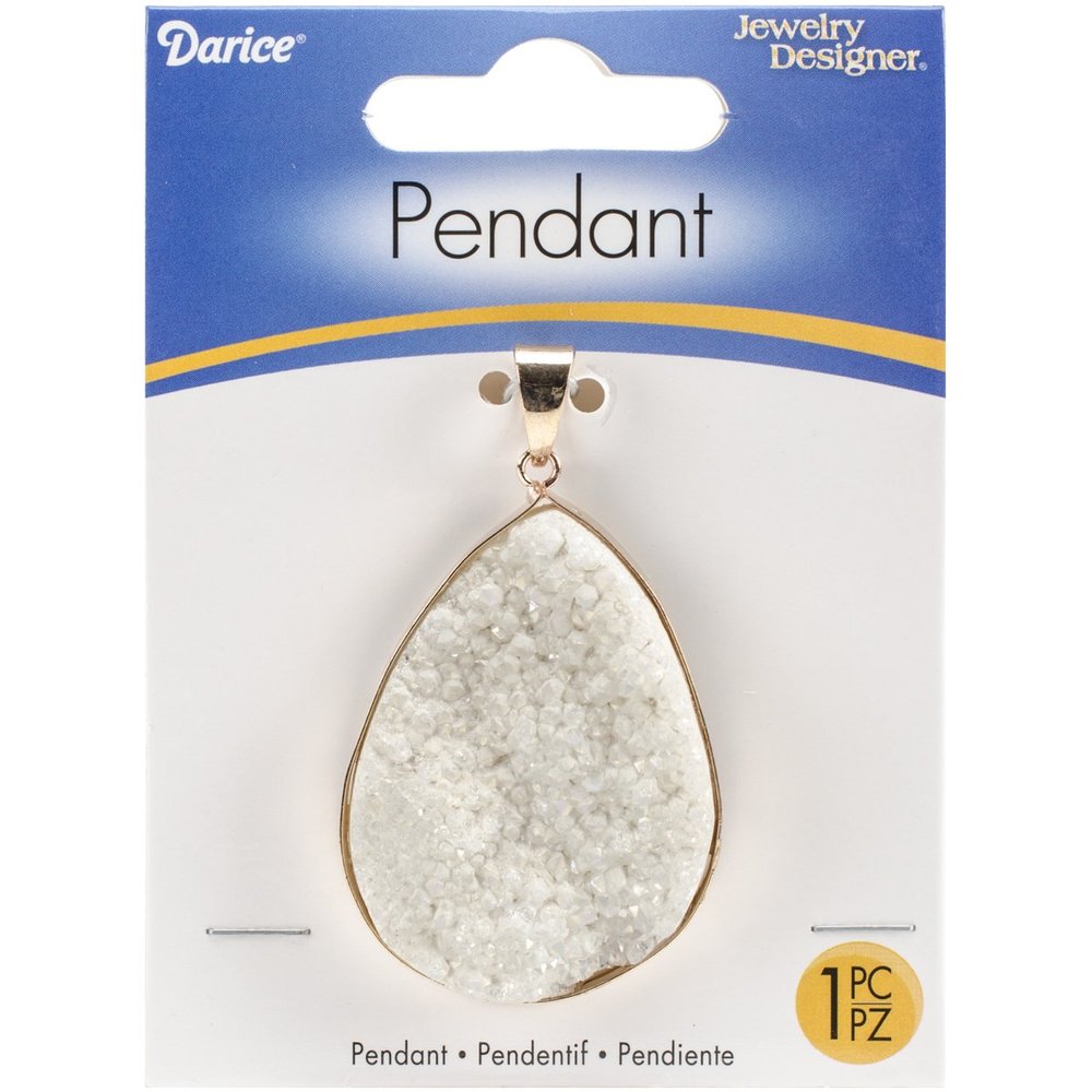 Darice SS-363 Clear Aurora Borealis Jewelry Pendant, Agate Druzy, 40 X 30 mm Jewelry Pendant