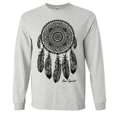 Native American Dreamcatcher Free Spirit Black Long Sleeve Shirt - Ash Small