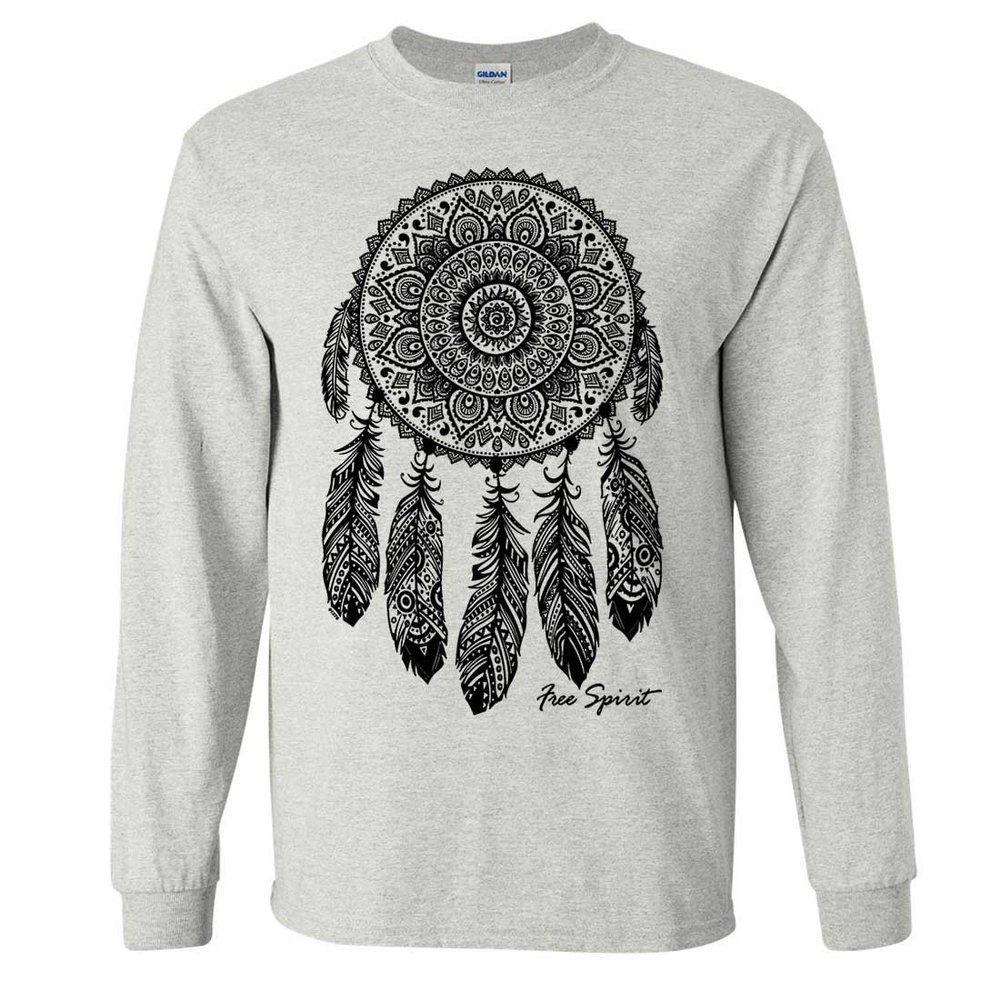 Native American Dreamcatcher Free Spirit Black Long Sleeve Shirt - Ash X-Large