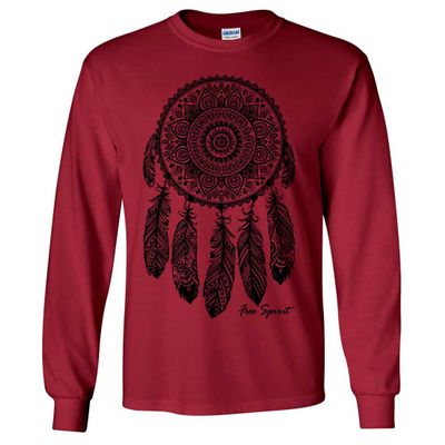 Native American Dreamcatcher Free Spirit Black Long Sleeve Shirt - Cardinal Red X-Large