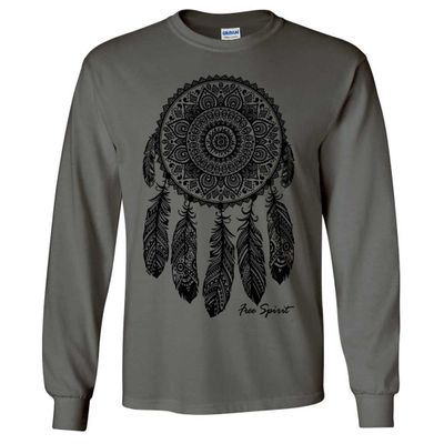 Native American Dreamcatcher Free Spirit Black Long Sleeve Shirt - Charcoal Small