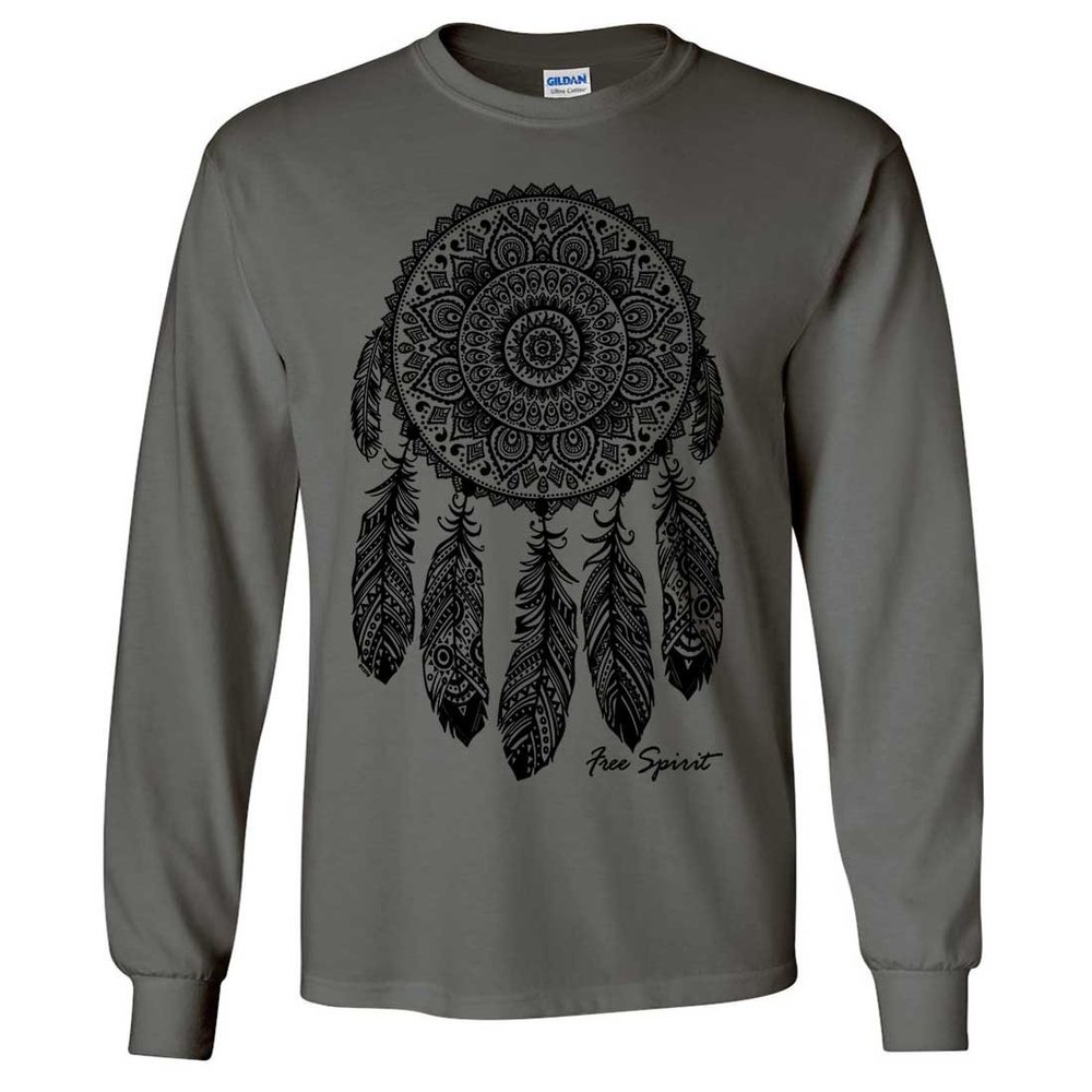 Native American Dreamcatcher Free Spirit Black Long Sleeve Shirt - Charcoal Small