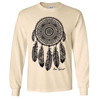 Native American Dreamcatcher Free Spirit Black Long Sleeve Shirt - Natural X-Large
