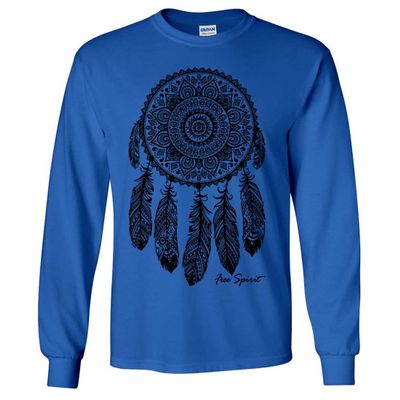 Native American Dreamcatcher Free Spirit Black Long Sleeve Shirt - Royal Large