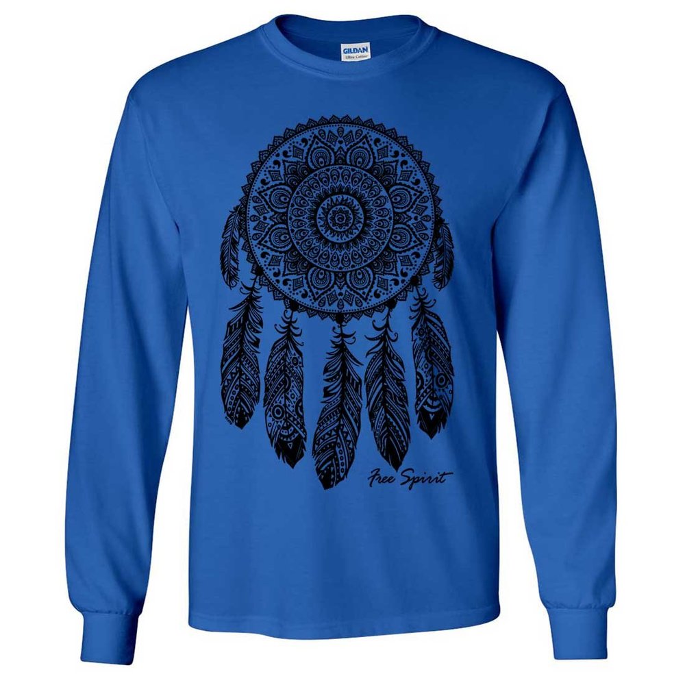 Native American Dreamcatcher Free Spirit Black Long Sleeve Shirt - Royal Medium