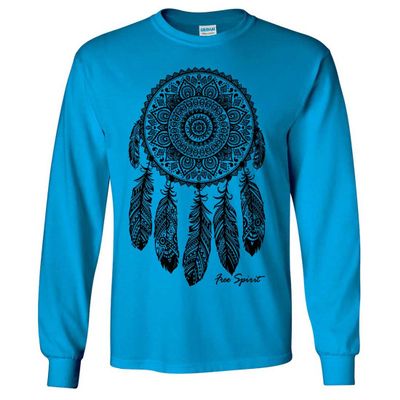 Native American Dreamcatcher Free Spirit Black Long Sleeve Shirt - Sapphire 3X-Large