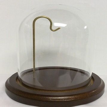 anbcollectibles 3" X 4" Glass Doll/Clock Dome with Walnut Base & Brass Wire Hook
