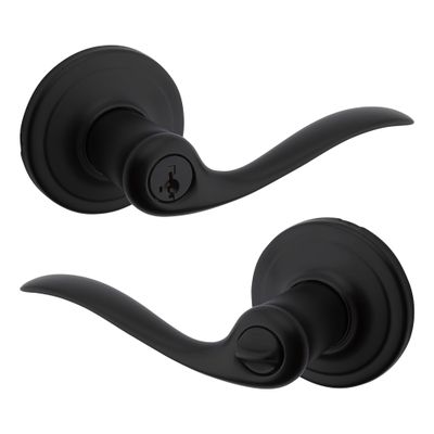 Kwikset Tustin Entry Door Handle with Lock and Key, Secure Keyed Reversible Lever Exterior, For Front Entrance and Bedrooms, Matte Black, Pick Resistant Smartkey Rekey Security and Microban