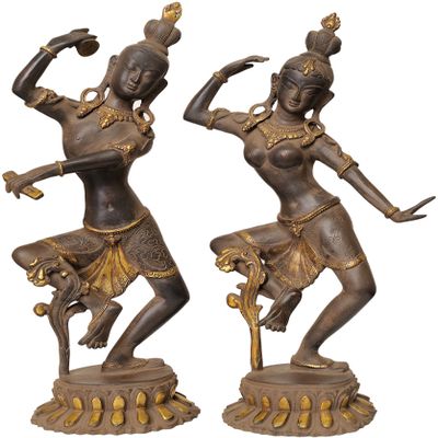 Pair of Dancing Shiva Parvati - Brass Statue
