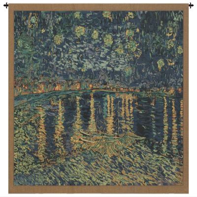 C Charlotte Home Furnishings Inc Night Over The Rhone Belgian Tapestry Wall Hanging | Viscose Cotton and Polyester Blend Wall Art | 18 in. x 21 in. | Home Decor Accents | By Vincent Van Gogh