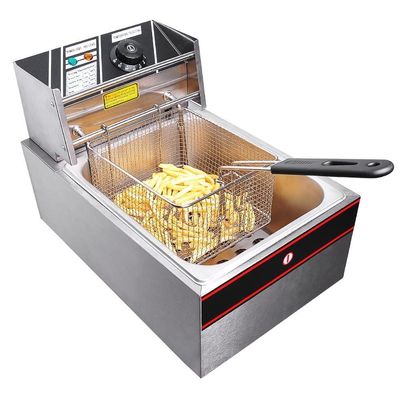 GHP 6-Liter Capacity 2500W Electric Stainless Steel Deep Fryer with Steel Basket & Lid