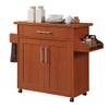 Hodedah Rolling Wood Kitchen Island Cart with Spice Rack, Towel Rack, Utensil Drawer plus Cabinet, White with Beech Top view 1