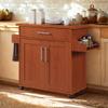 Hodedah Rolling Wood Kitchen Island Cart with Spice Rack, Towel Rack, Utensil Drawer plus Cabinet, White with Beech Top view 4