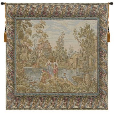 C Charlotte Home Furnishings Inc Washing Day at the Mill Horizontal Italian Tapestry Wall Hanging - Large: 65.00' x 45.00' Cotton/Viscose/Polyester/By Francois Boucher