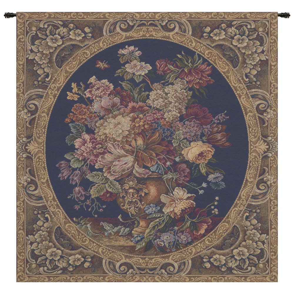 Charlotte Home Furnishings Italian Tapestry Wall Hanging 30x 25 in Floral Vase Blue Wall Art Floral Tapestry for Bedroom Aesthetic Living Room and Home Decor European Soft Cotton Jacquard Woven