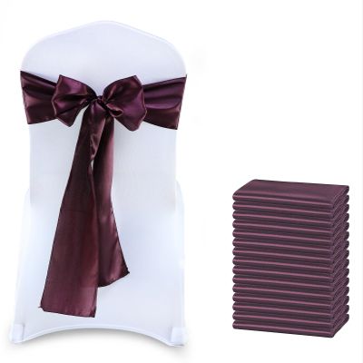 MDS Satin Chair Sashes, 125 Pack, 7x108 Each, Decorative Chair Bows Ribbon Tie Backs for Wedding Party, Holiday Dinner, Birthday, Reception, Banquet, Hotel & Event Decoration - Plum