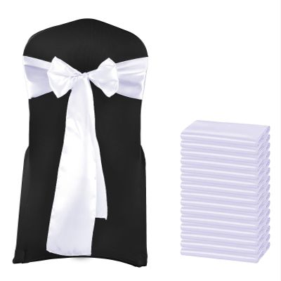 MDS Satin Chair Sashes, 150 Pack, 7x108 Each, Decorative Chair Bows Ribbon Tie Backs for Wedding Party, Holiday Dinner, Birthday, Reception, Banquet, Hotel & Event Decoration - White