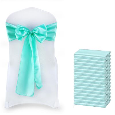 MDS Satin Chair Sashes, 150 Pack, 7x108 Each, Decorative Chair Bows Ribbon Tie Backs for Wedding Party, Holiday Dinner, Birthday, Reception, Banquet, Hotel & Event Decoration - Sea Green