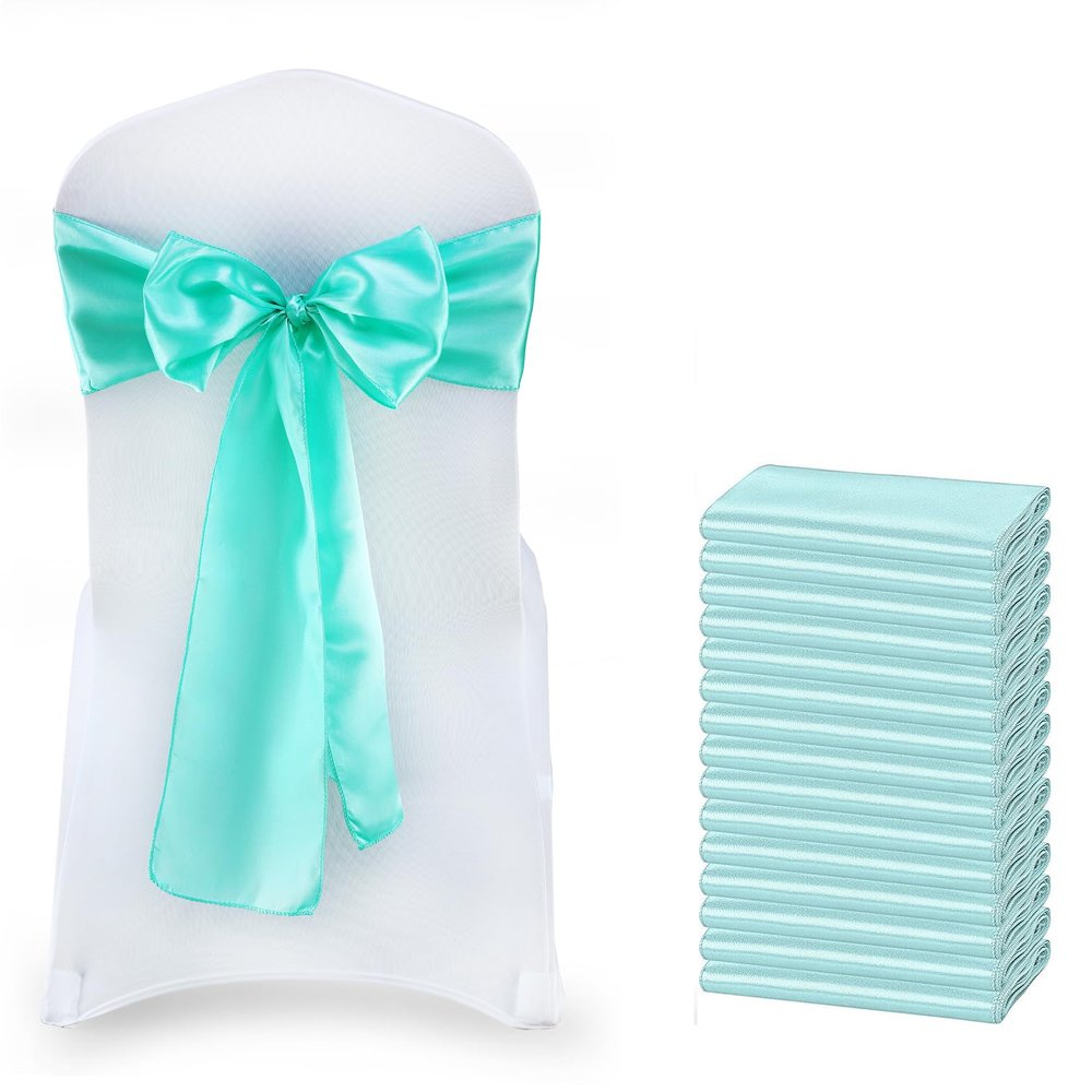 MDS Satin Chair Sashes, 150 Pack, 7x108 Each, Decorative Chair Bows Ribbon Tie Backs for Wedding Party, Holiday Dinner, Birthday, Reception, Banquet, Hotel & Event Decoration - Sea Green