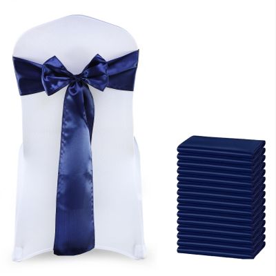 MDS Satin Chair Sashes, 150 Pack, 7x108 Each, Decorative Chair Bows Ribbon Tie Backs for Wedding Party, Holiday Dinner, Birthday, Reception, Banquet, Hotel & Event Decoration - Navy Blue