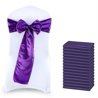 MDS Satin Chair Sashes, 150 Pack, 7x108 Each, Decorative Chair Bows Ribbon Tie Backs for Wedding Party, Holiday Dinner, Birthday, Reception, Banquet, Hotel & Event Decoration - Cadbury Purple