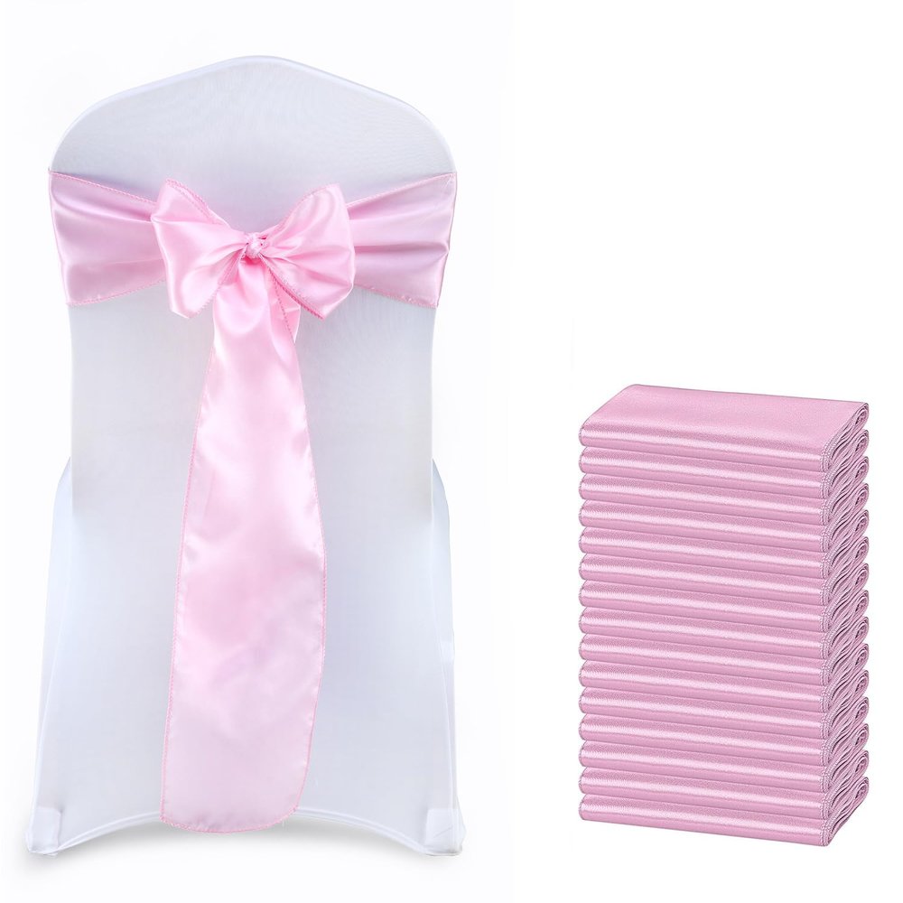 MDS Satin Chair Sashes, 150 Pack, 7x108 Each, Decorative Chair Bows Ribbon Tie Backs for Wedding Party, Holiday Dinner, Birthday, Reception, Banquet, Hotel & Event Decoration - Deep Pink