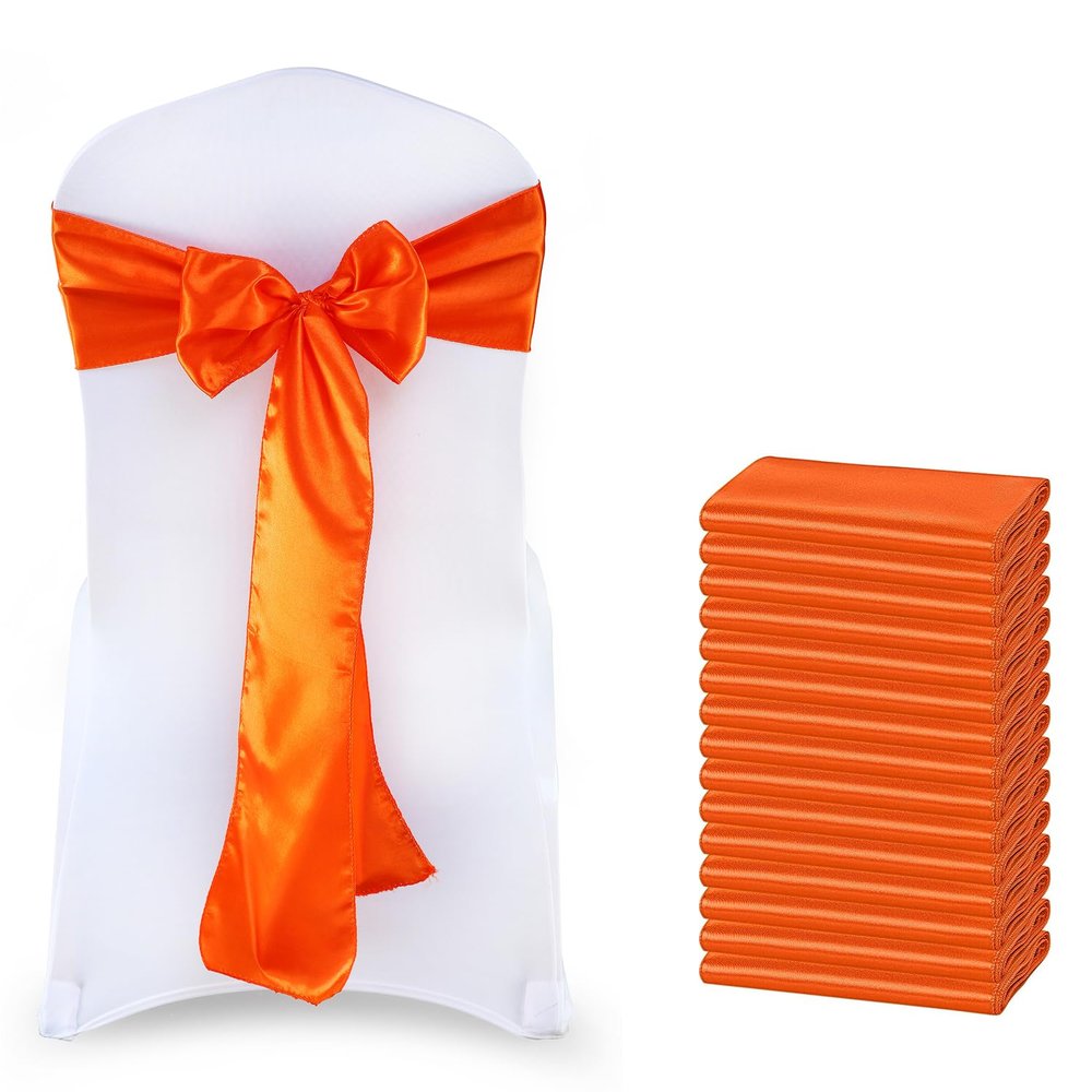 MDS Satin Chair Sashes, 150 Pack, 7x108 Each, Decorative Chair Bows Ribbon Tie Backs for Wedding Party, Holiday Dinner, Birthday, Reception, Banquet, Hotel & Event Decoration - Orange