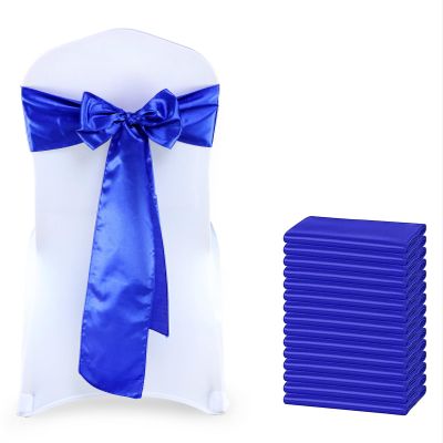 MDS Satin Chair Sashes, 150 Pack, 7x108 Each, Decorative Chair Bows Ribbon Tie Backs for Wedding Party, Holiday Dinner, Birthday, Reception, Banquet, Hotel & Event Decoration - Royal Blue