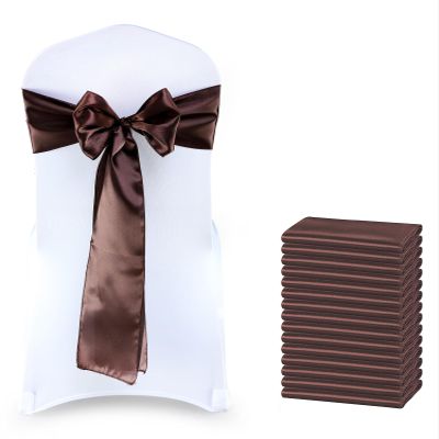 MDS Satin Chair Sashes, 150 Pack, 7x108 Each, Decorative Chair Bows Ribbon Tie Backs for Wedding Party, Holiday Dinner, Birthday, Reception, Banquet, Hotel & Event Decoration - Coffee